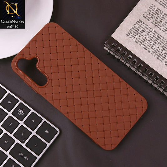 Samsung Galaxy A15 5G Cover - Brown - New Woven Design Leather Feel Soft TPU Case
