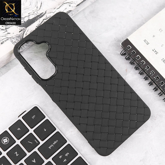 Samsung Galaxy M17 Cover - Black - New Woven Design Leather Feel Soft TPU Case