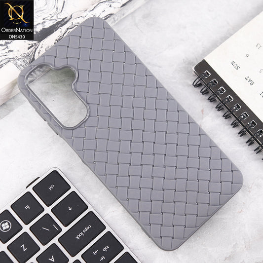 Samsung Galaxy M17 Cover - Gray - New Woven Design Leather Feel Soft TPU Case