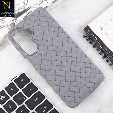 Samsung Galaxy M17 Cover - Gray - New Woven Design Leather Feel Soft TPU Case