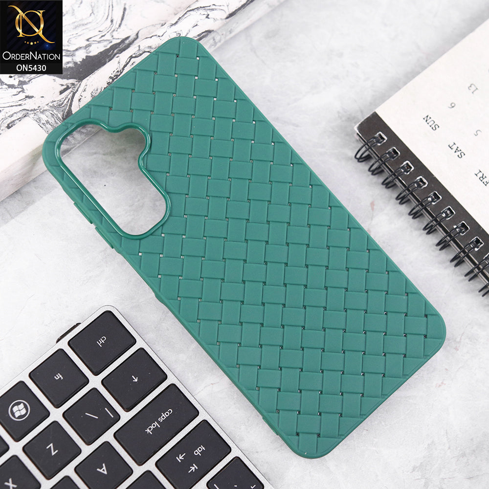 Samsung Galaxy M17 Cover - Green - New Woven Design Leather Feel Soft TPU Case
