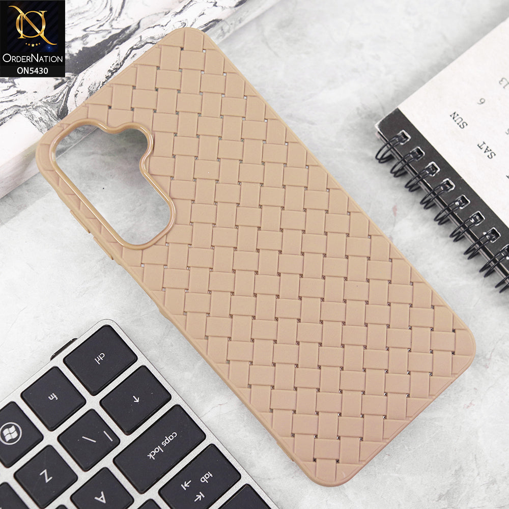 Samsung Galaxy F17 Cover - Light Brown - New Woven Design Leather Feel Soft TPU Case