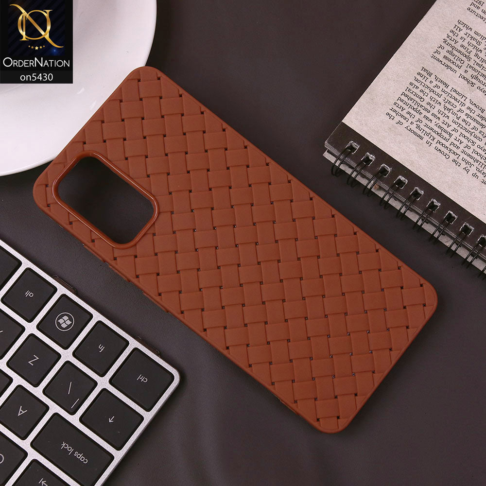 Samsung Galaxy A32 Cover - Brown - New Woven Design Leather Feel Soft TPU Case