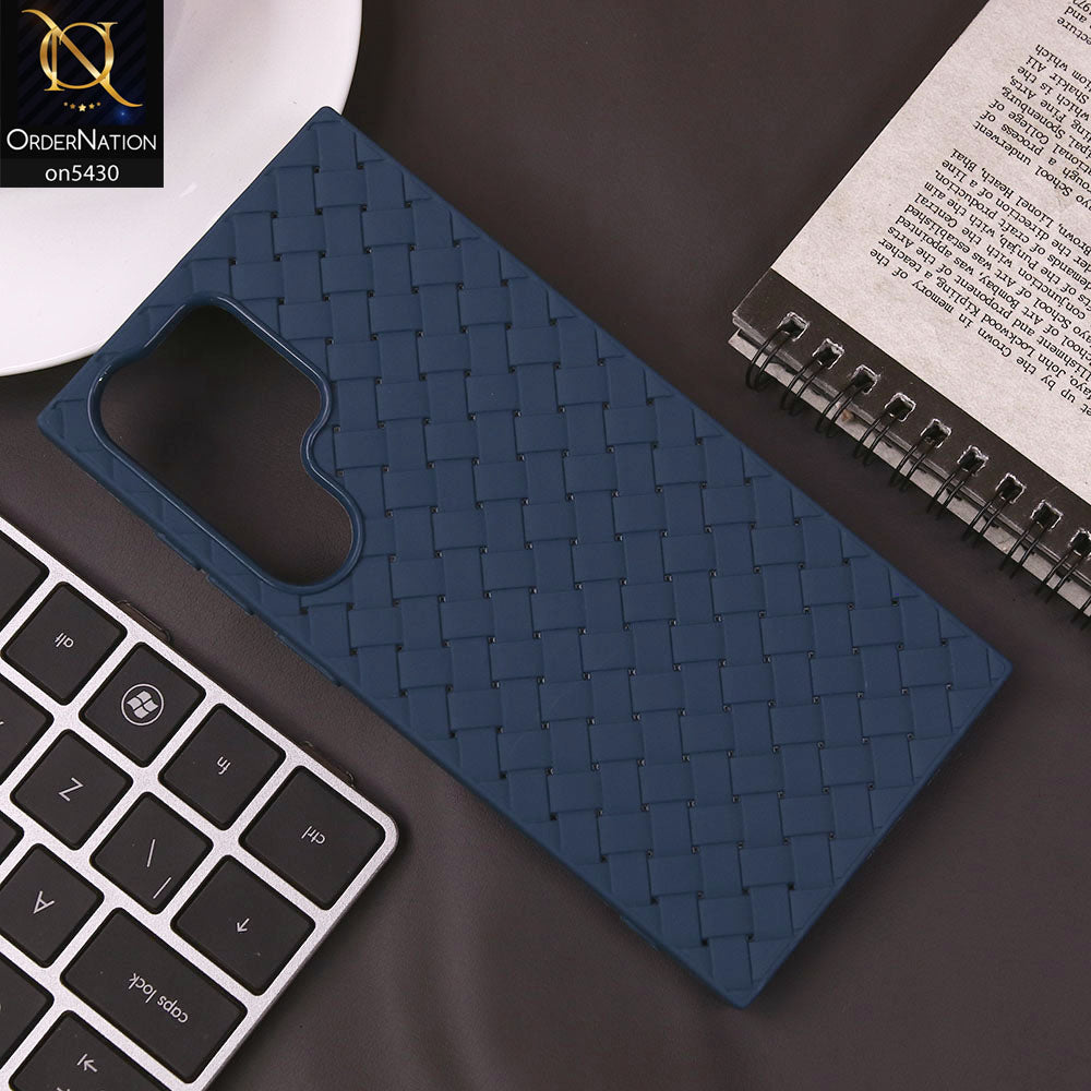 Samsung Galaxy S22 Ultra 5G Cover - Blue - New Woven Design Leather Feel Soft TPU Case