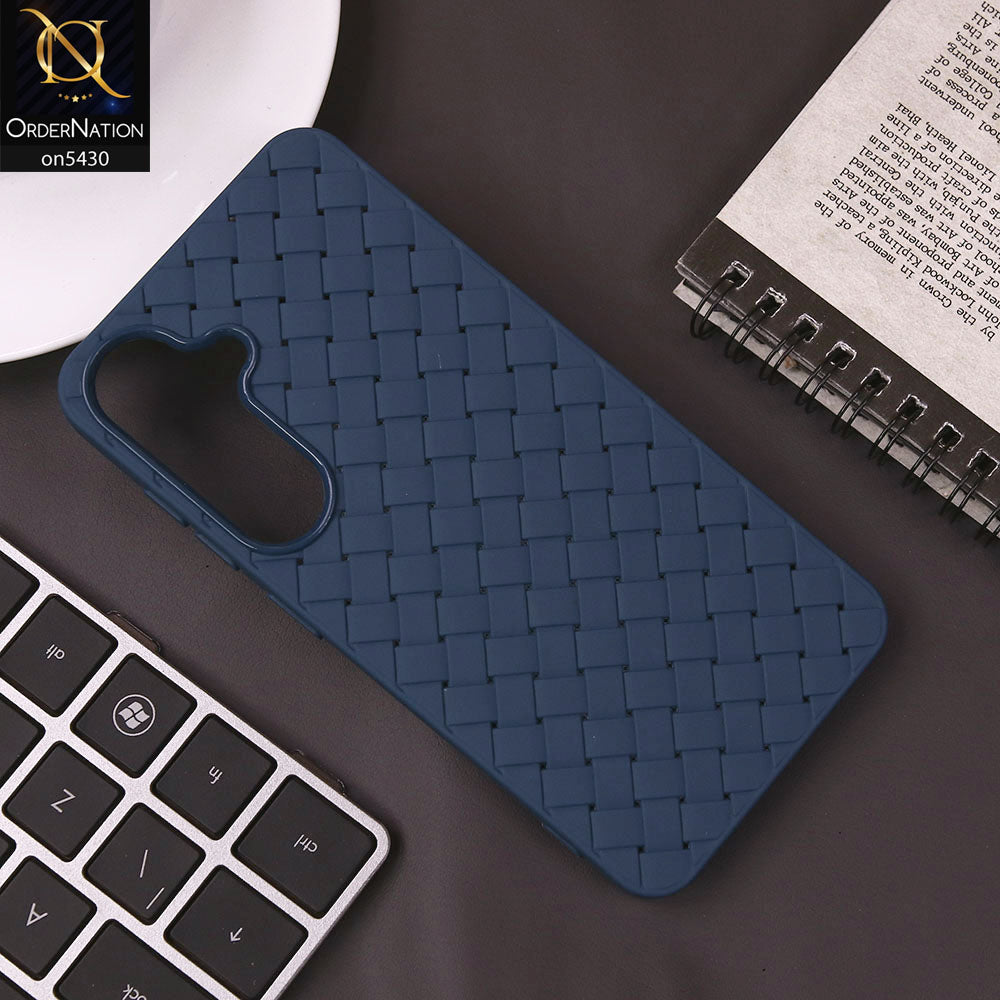 Samsung Galaxy S24 Cover - Blue - New Woven Design Leather Feel Soft TPU Case