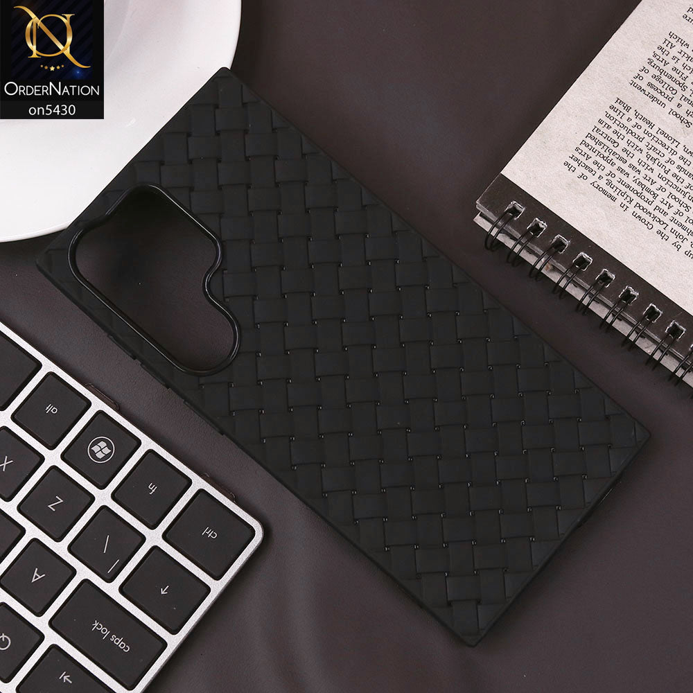 Samsung Galaxy S25 Ultra Cover - Black - New Woven Design Leather Feel Soft TPU Case