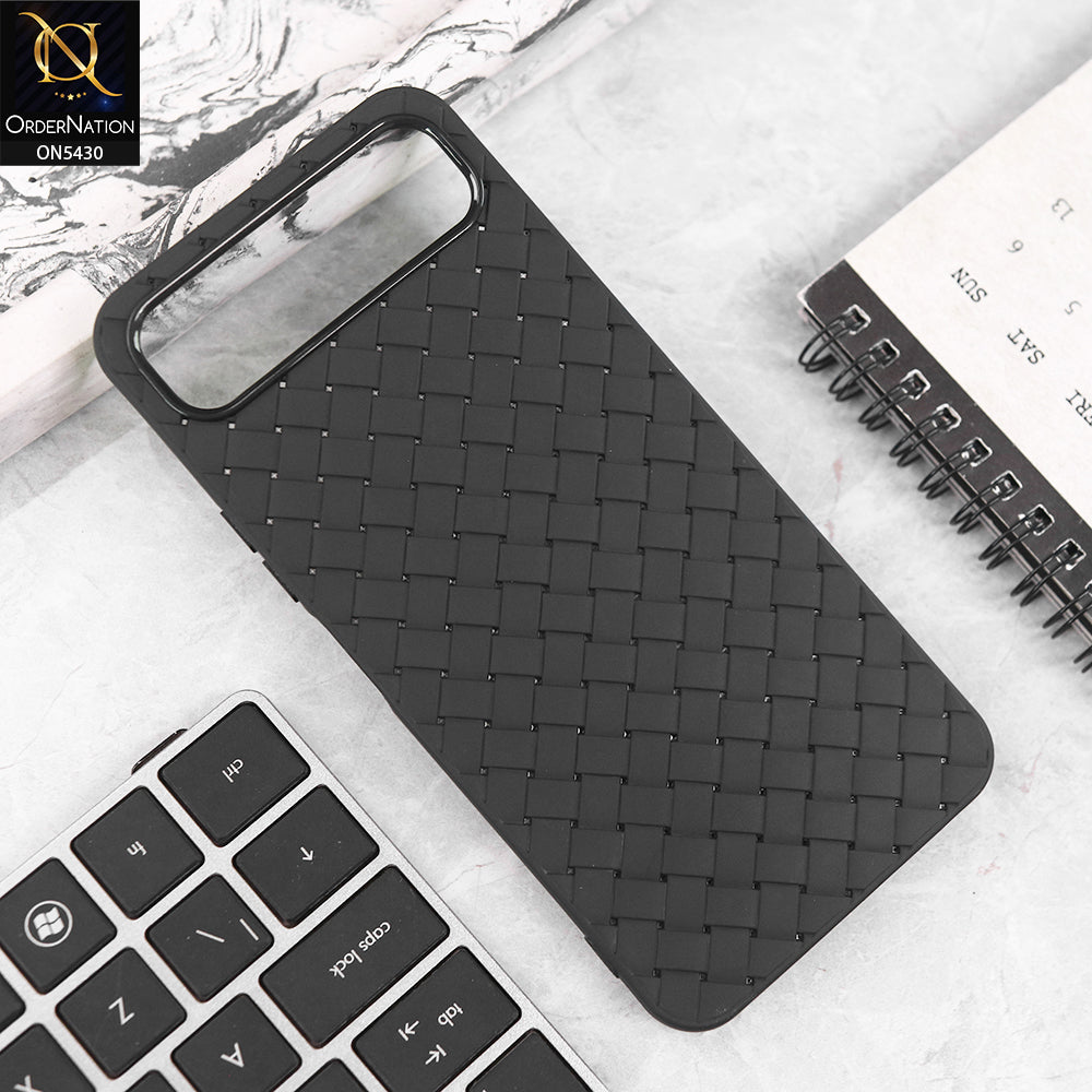 Infinix Smart 10 Plus Cover - Black - New Woven Design Leather Feel Soft TPU Case