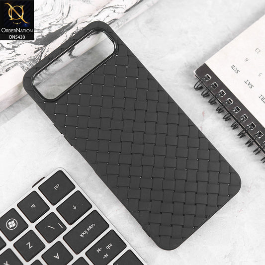 Infinix Smart 10 Plus Cover - Black - New Woven Design Leather Feel Soft TPU Case