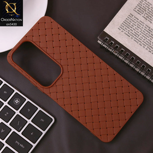 Vivo Y19s Cover - Brown - New Woven Design Leather Feel Soft TPU Case