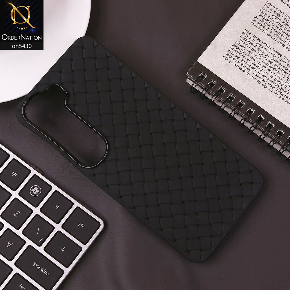 Vivo Y300 Cover - Black - New Woven Design Leather Feel Soft TPU Case