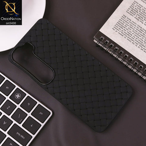 Vivo Y300 Cover - Black - New Woven Design Leather Feel Soft TPU Case