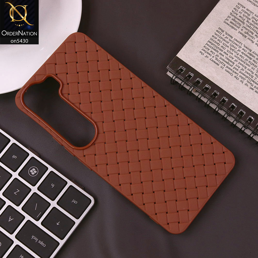 Vivo Y300 Cover - Brown - New Woven Design Leather Feel Soft TPU Case