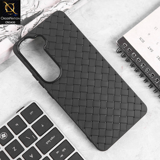 Vivo Y400 Cover - Black - New Woven Design Leather Feel Soft TPU Case