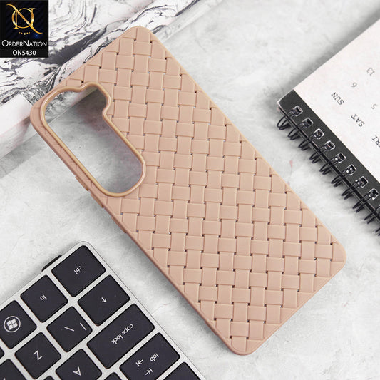 Vivo Y400 Cover - Light Brown - New Woven Design Leather Feel Soft TPU Case
