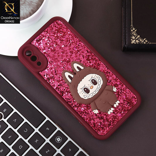 Samsung Galaxy M02 Cover - Maroon - Cute 3D Cartoon Soft Glitter Case
