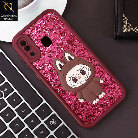 Samsung Galaxy M10s Cover - Maroon - Cute 3D Cartoon Soft Glitter Case
