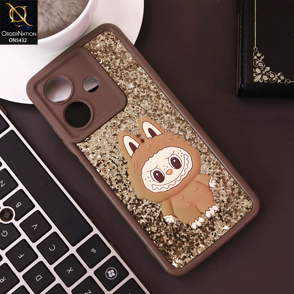 Oppo A3x 4G Cover - Brown - Cute 3D Cartoon Soft Glitter Case