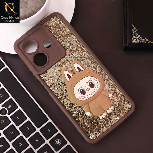 Oppo A40 Cover - Brown - Cute 3D Cartoon Soft Glitter Case