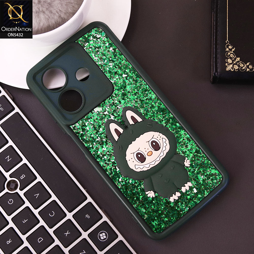 Oppo A3 4G Cover - Dark Green - Cute 3D Cartoon Soft Glitter Case