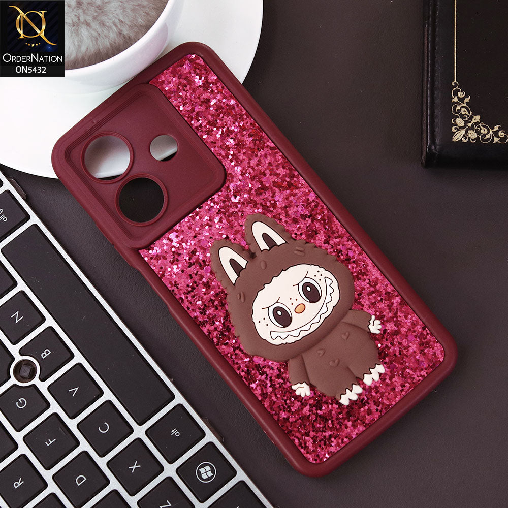 Oppo A3 4G Cover - Maroon - Cute 3D Cartoon Soft Glitter Case