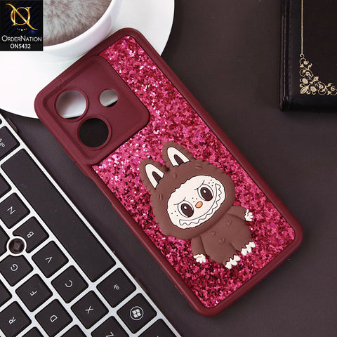 Oppo A5 Pro 4G Cover - Maroon - Cute 3D Cartoon Soft Glitter Case