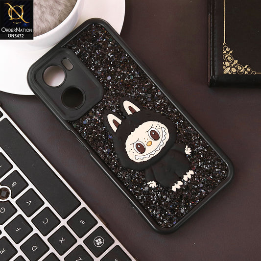Oppo A57 4G 2022 Cover - Black - Cute 3D Cartoon Soft Glitter Case