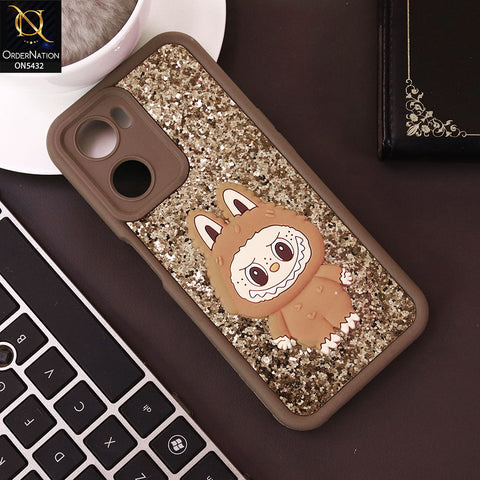 Oppo A57s Cover - Brown - Cute 3D Cartoon Soft Glitter Case