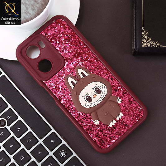 Oppo A57 4G 2022 Cover - Maroon - Cute 3D Cartoon Soft Glitter Case