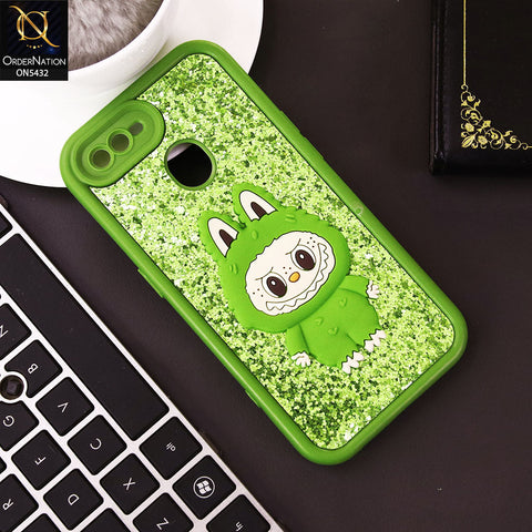 Oppo A7 Cover - Light Green - Cute 3D Cartoon Soft Glitter Case