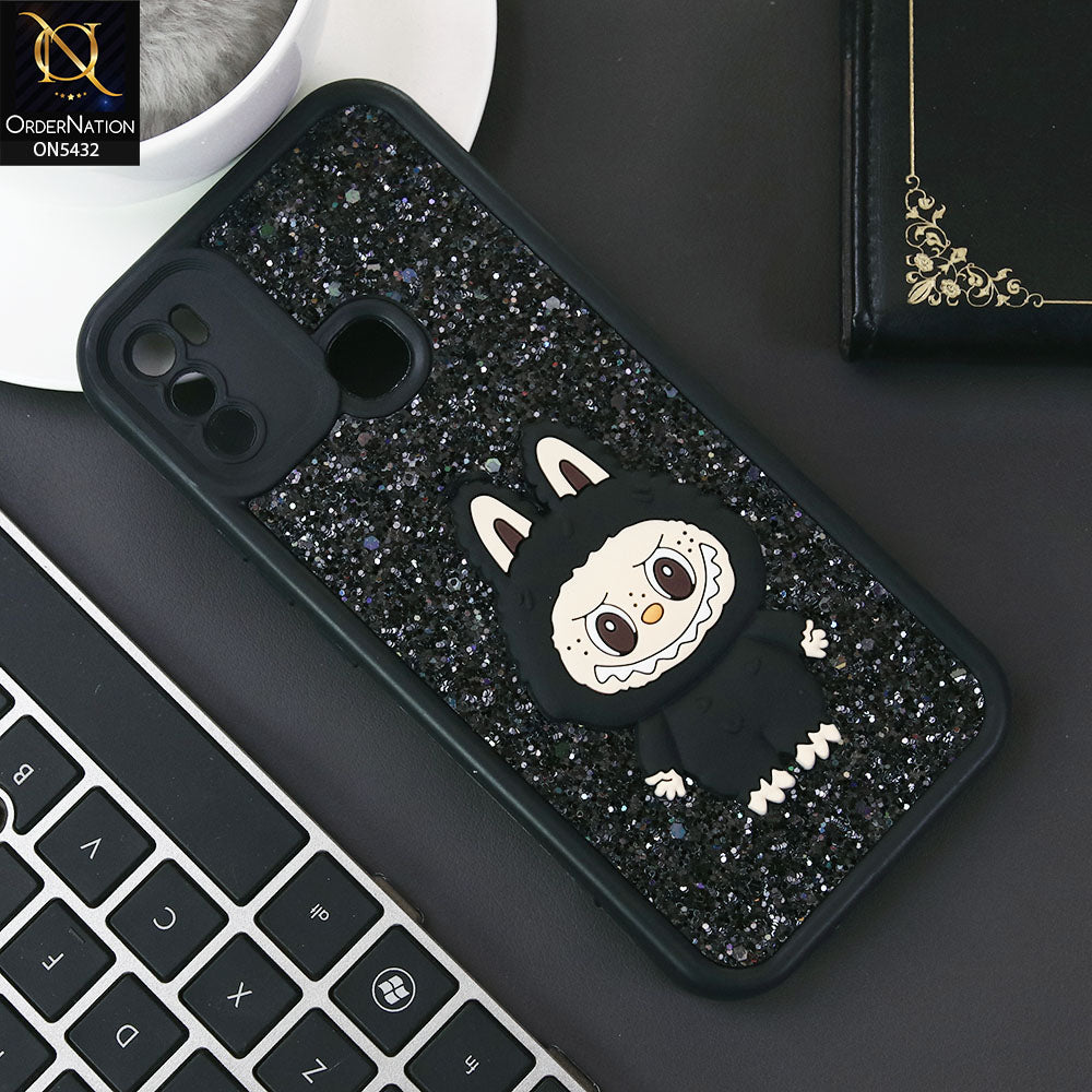 Infinix Hot 9 Pro Cover - Black - Cute 3D Cartoon Soft Glitter Case