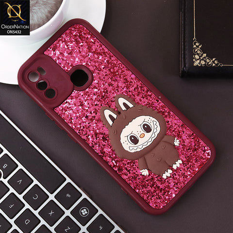Infinix Hot 9 Pro Cover - Maroon - Cute 3D Cartoon Soft Glitter Case