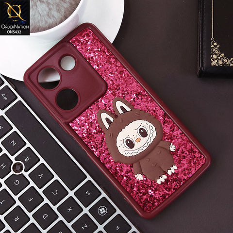 Tecno Camon 20 Cover - Maroon - Cute 3D Cartoon Soft Glitter Case