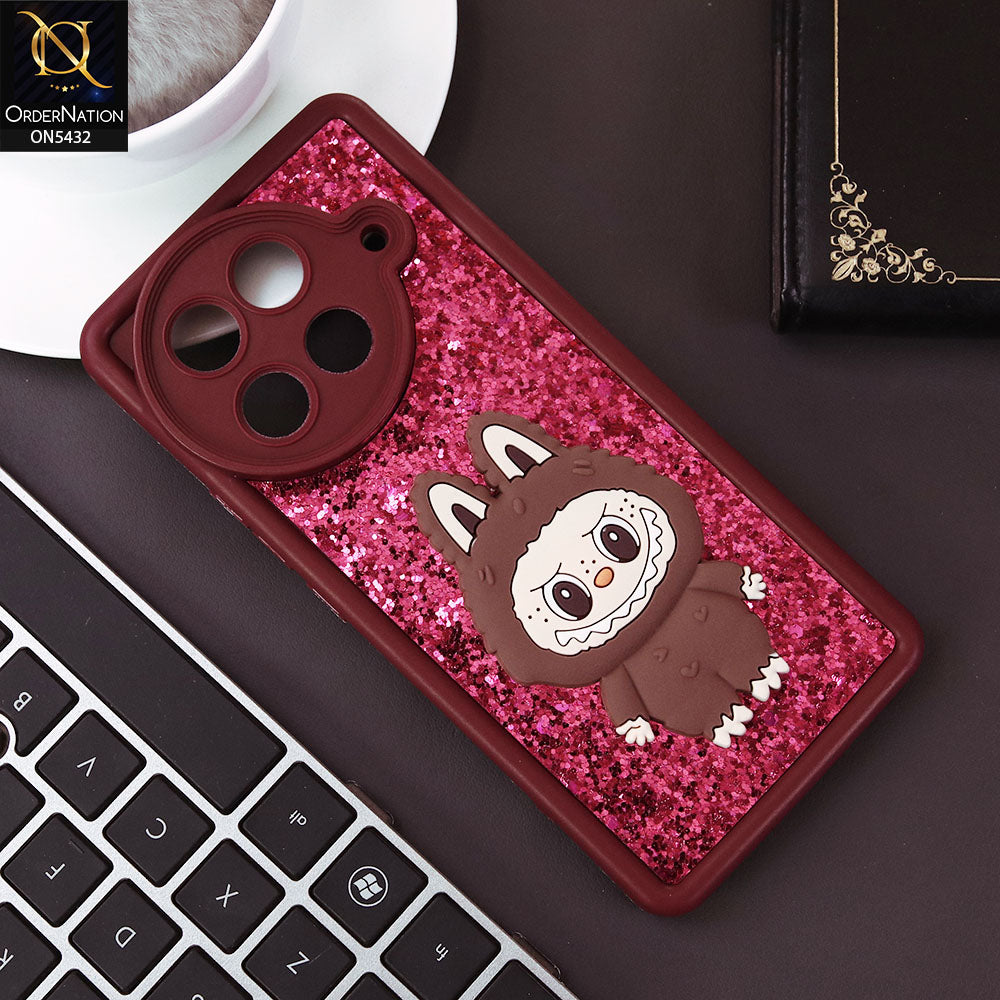 Tecno Camon 30S Cover - Maroon - Cute 3D Cartoon Soft Glitter Case