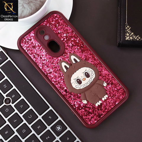 Oppo F11 Cover - Maroon - Cute 3D Cartoon Soft Glitter Case