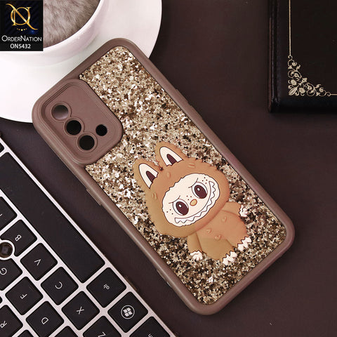 Oppo F19 Cover - Brown - Cute 3D Cartoon Soft Glitter Case