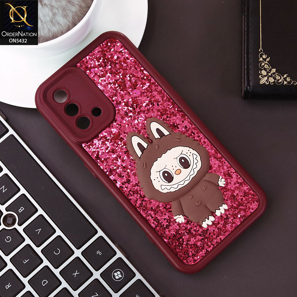 Oppo A95 Cover - Maroon - Cute 3D Cartoon Soft Glitter Case