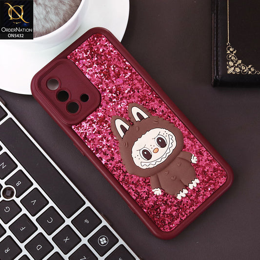 Oppo Reno 6 Lite Cover - Maroon - Cute 3D Cartoon Soft Glitter Case