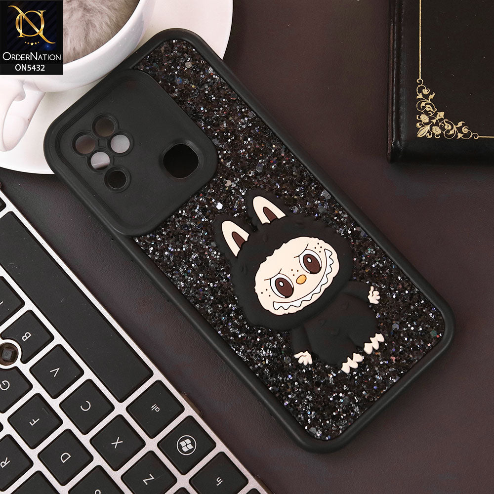 Infinix Hot 10 Cover - Black - Cute 3D Cartoon Soft Glitter Case