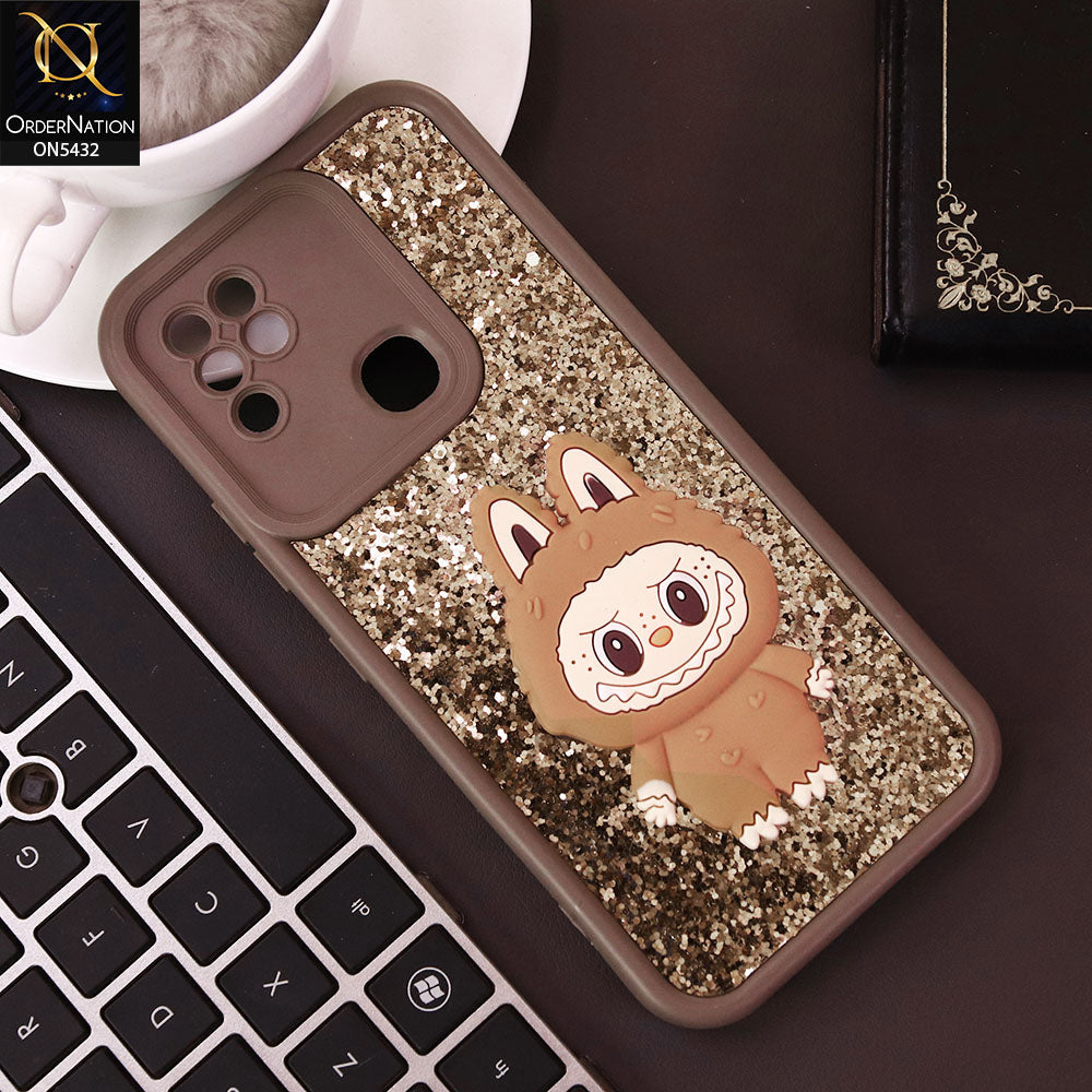 Infinix Hot 10 Cover - Brown - Cute 3D Cartoon Soft Glitter Case