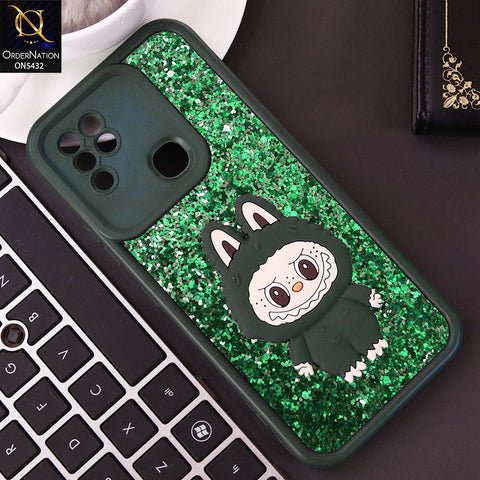Infinix Hot 10 Cover - Dark Green - Cute 3D Cartoon Soft Glitter Case