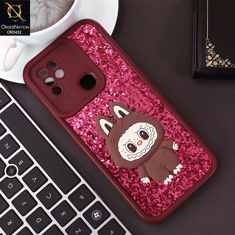 Infinix Hot 10 Cover - Maroon - Cute 3D Cartoon Soft Glitter Case
