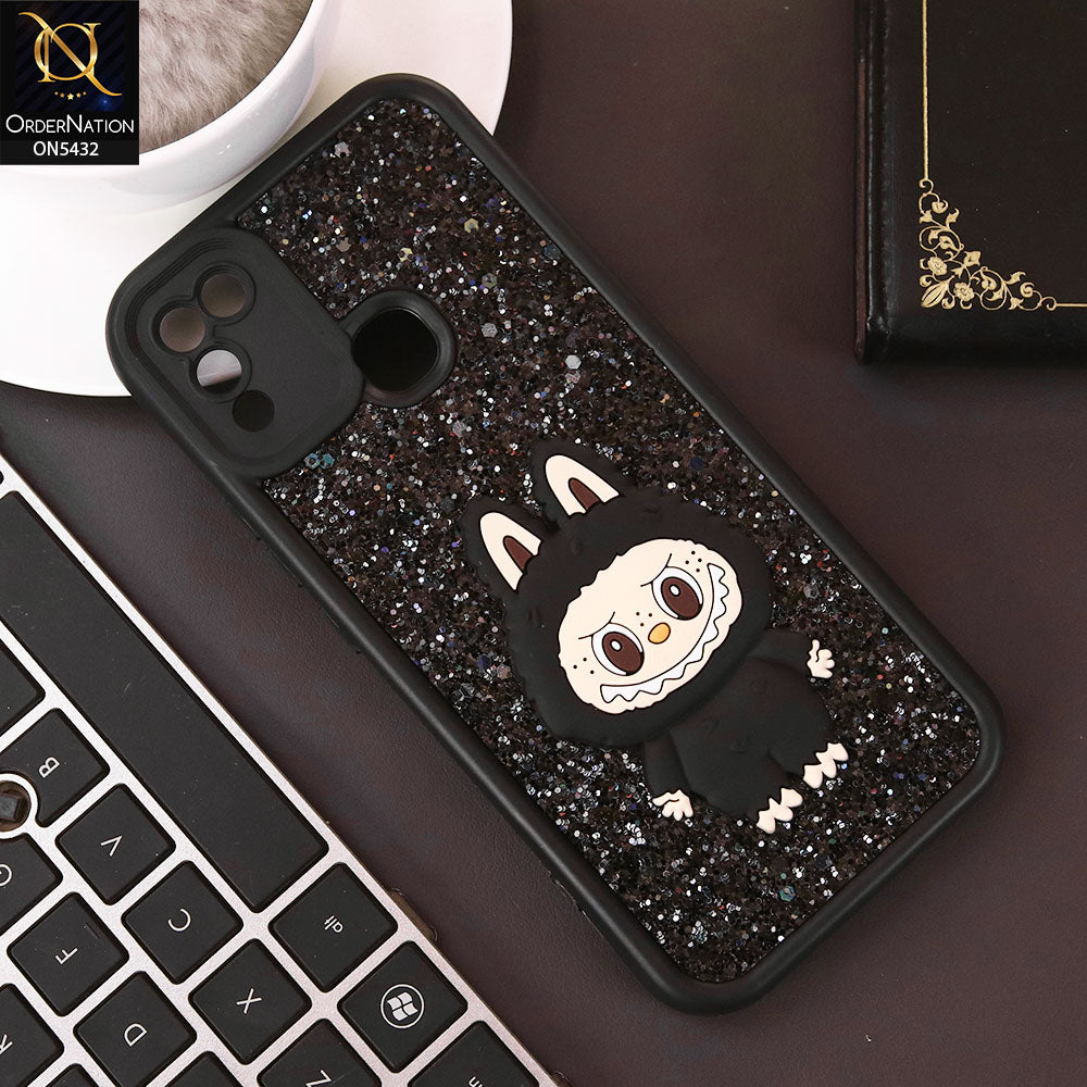 Infinix Hot 9 Play Cover - Black - Cute 3D Cartoon Soft Glitter Case