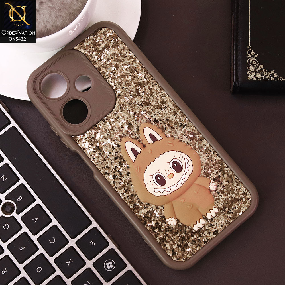 Infinix Hot 30 Play Cover - Brown - Cute 3D Cartoon Soft Glitter Case
