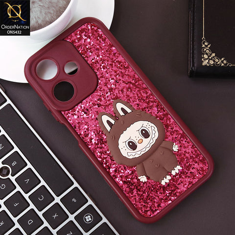 Infinix Hot 30 Play Cover - Maroon - Cute 3D Cartoon Soft Glitter Case