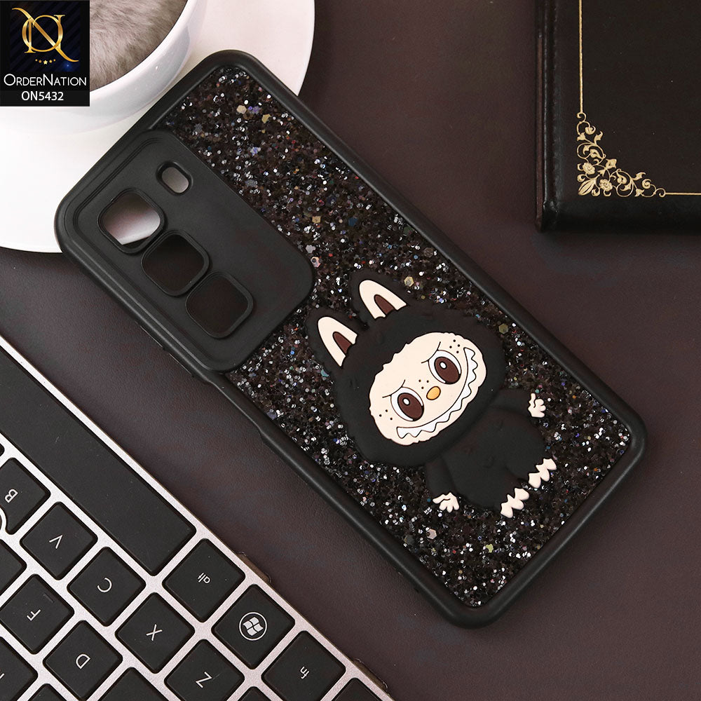 Infinix Hot 50 4G Cover - Black - Cute 3D Cartoon Soft Glitter Case