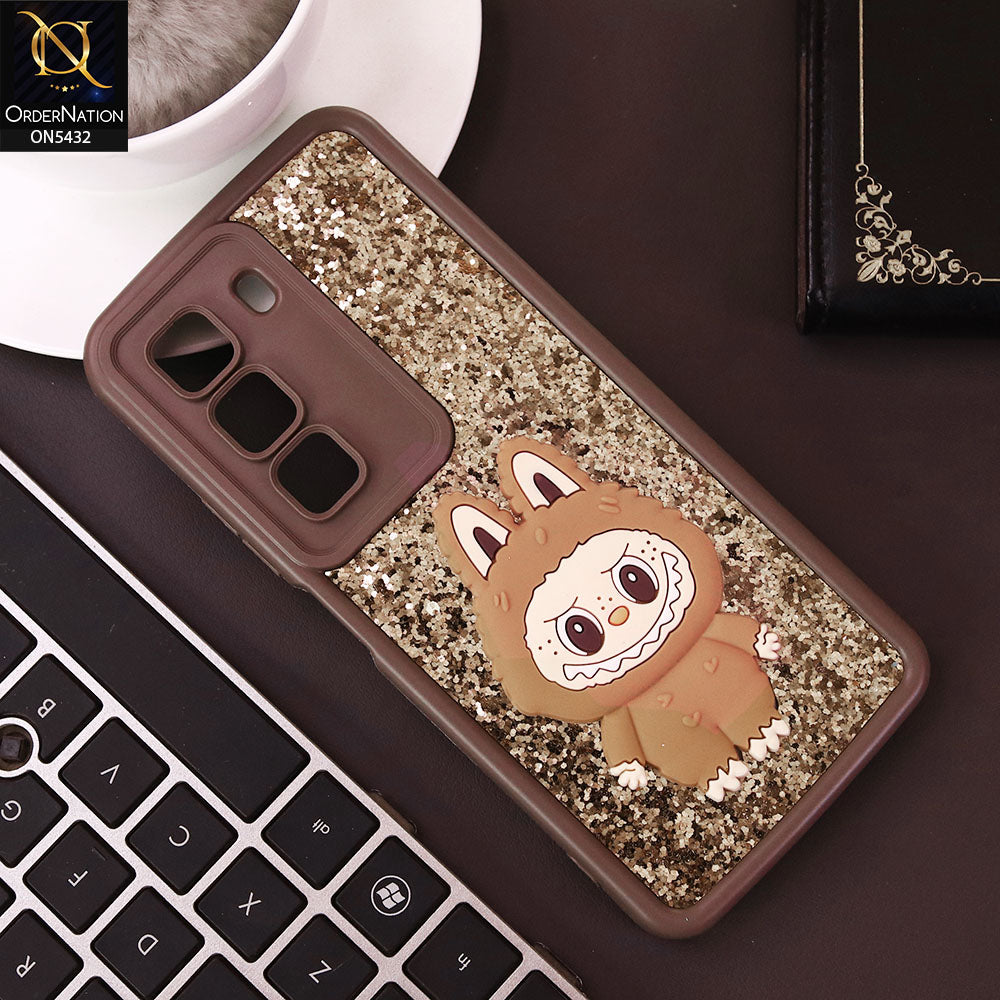 Infinix Hot 50 4G Cover - Brown - Cute 3D Cartoon Soft Glitter Case
