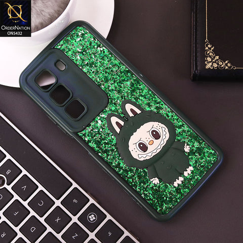 Infinix Hot 50 4G Cover - Dark Green - Cute 3D Cartoon Soft Glitter Case