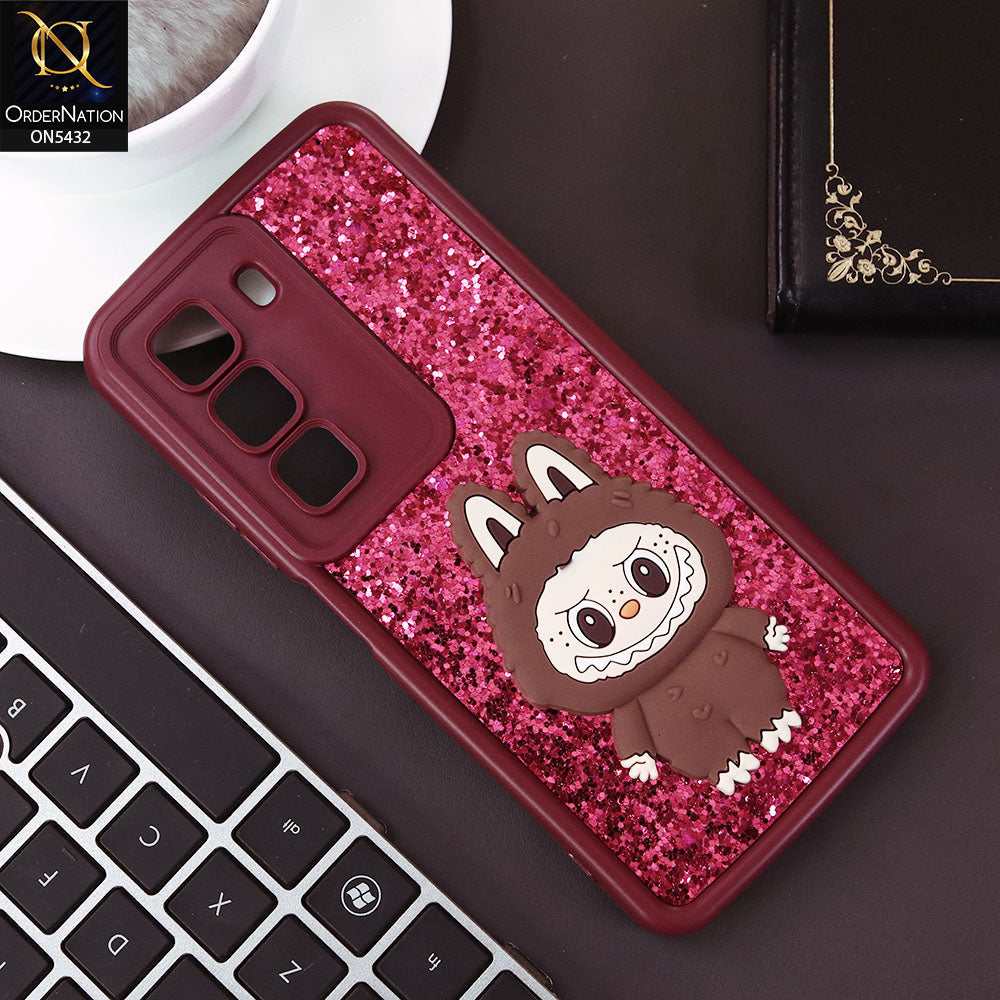Infinix Hot 50 4G Cover - Maroon - Cute 3D Cartoon Soft Glitter Case