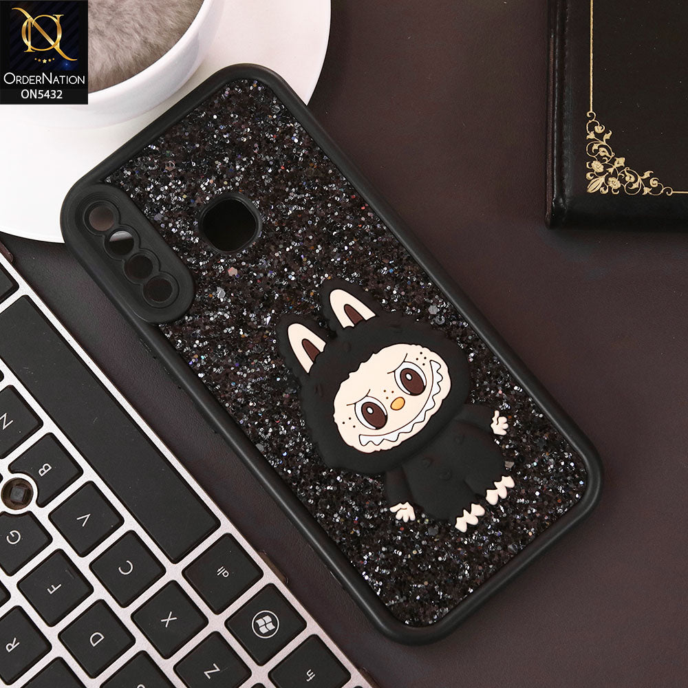 Infinix Hot 8 Cover - Black - Cute 3D Cartoon Soft Glitter Case
