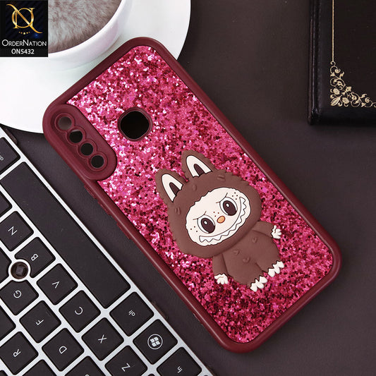 Tecno Camon 12 Cover - Maroon - Cute 3D Cartoon Soft Glitter Case